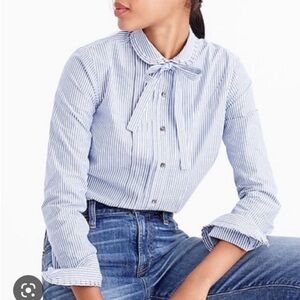 JCrew Ruffle Tie Neck Button Down